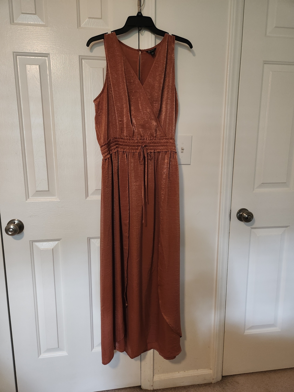 Sleeveless Maxi Dress in Rust with Cinched Drawstring Waist